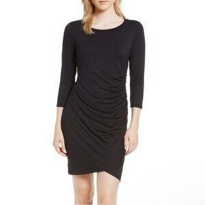 Gibson  Hannah Ruched Faux Wrap bodycon fitted dress black size small